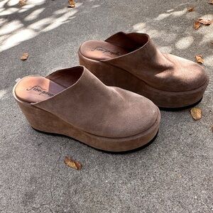 Free People Tan Suede Platform Mules